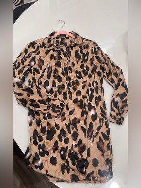 Leopard Print Button-Up Shirt Dress - Brown & Black
